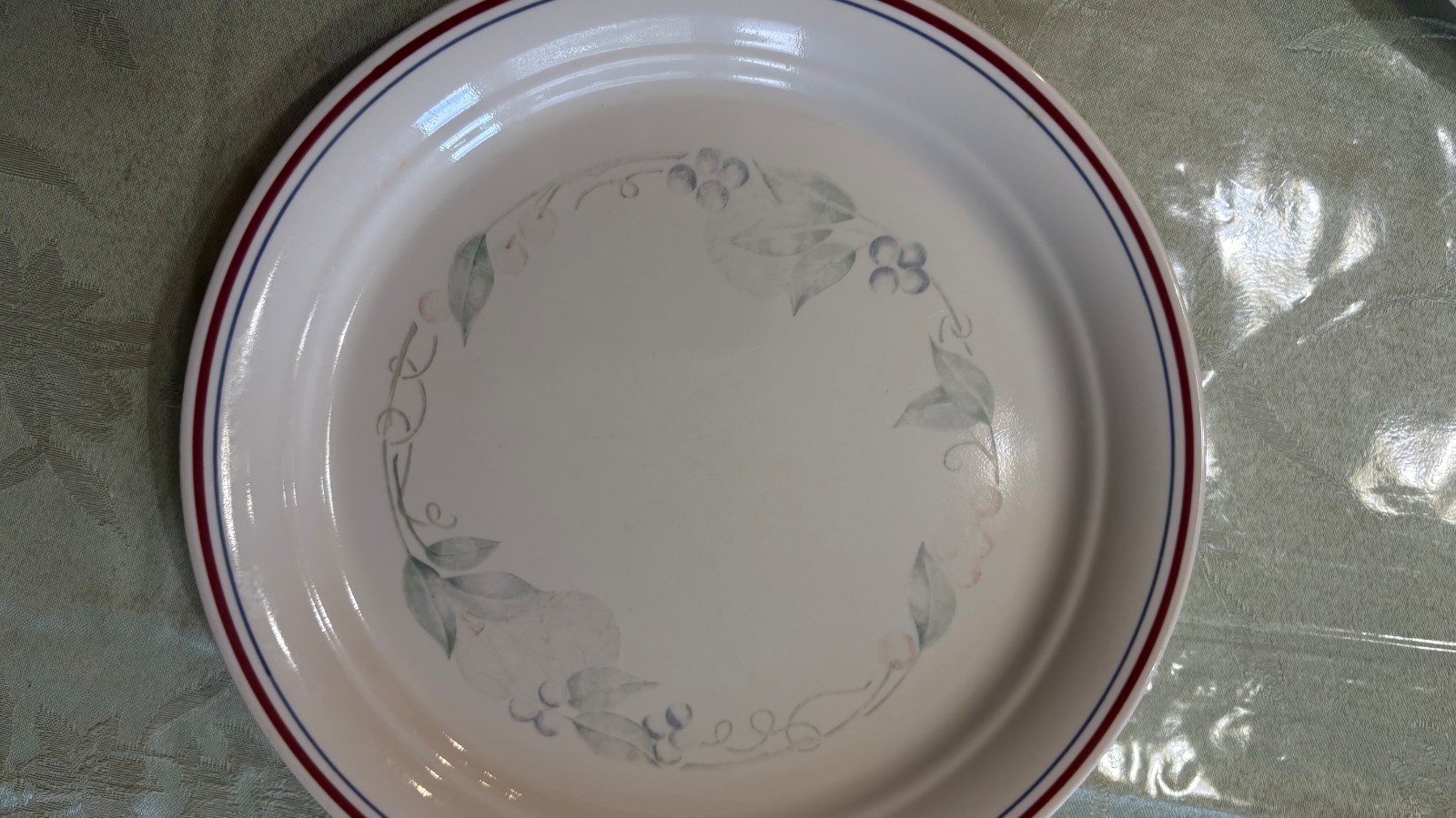 ABUNDANCE Set of 7 Dinner Plates 10.25″ Corelle Corning USA Sandstone Fruit