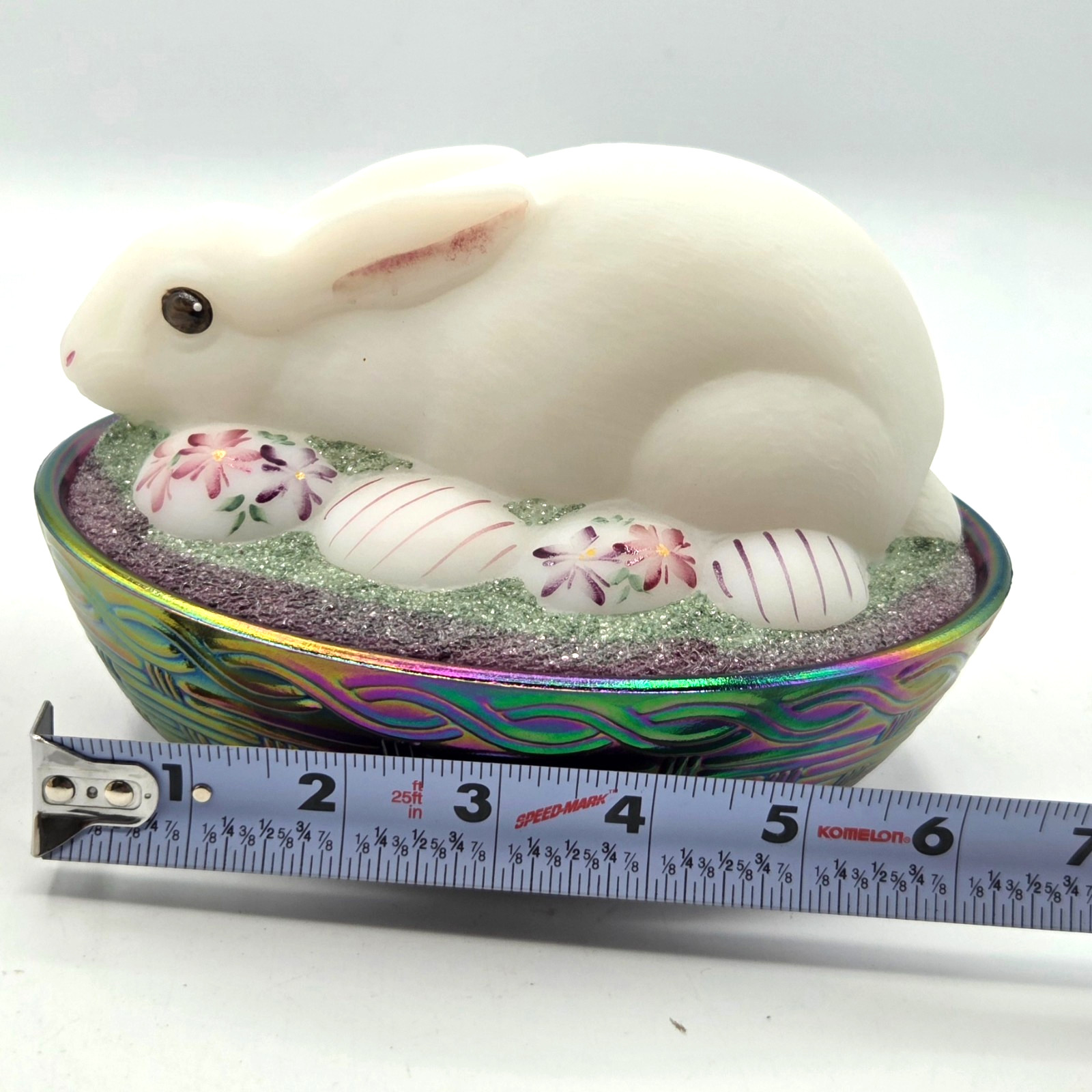FENTON COVERED EASTER BUNNY DISH Irridescent Nest HAND PAINTED SIGNED by ARTIST