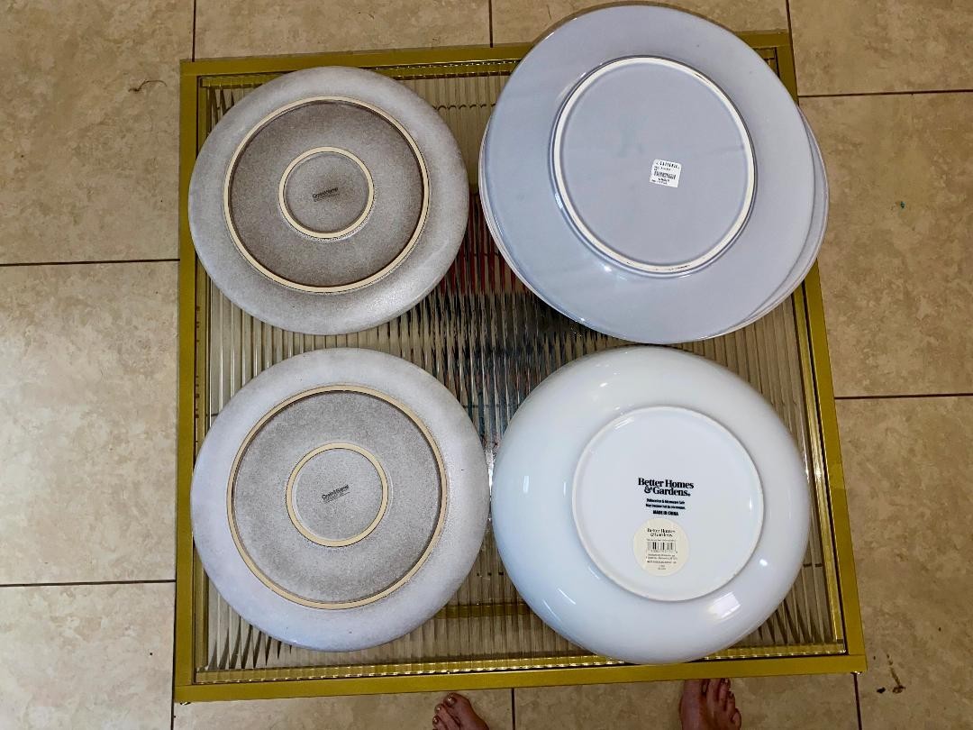 Crate & Barrel dinner plates, white/gray, porcelain 11 3/4 inches in, Set of 2