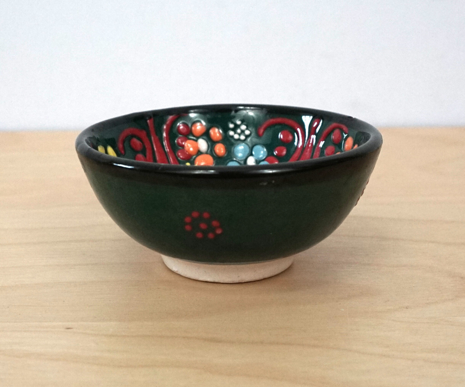 3 Small Handmade Painted Ceramic Floral Multicolor Decorative Dish Bowls