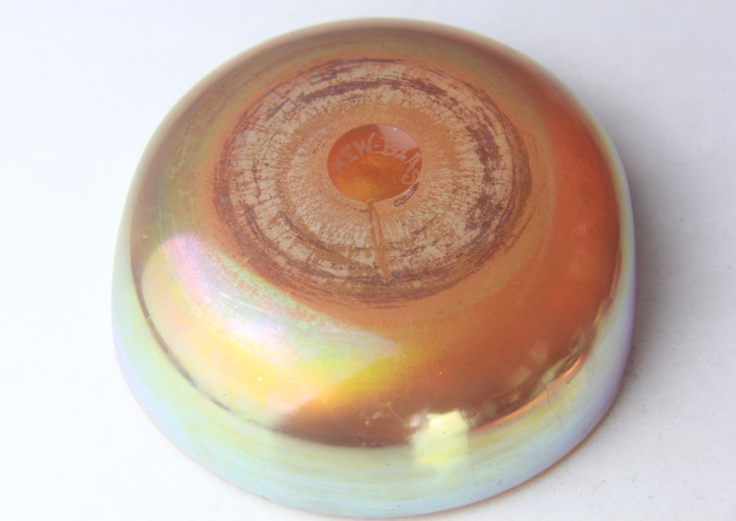 Antique Kew-Blas Gold Iridescent Bowl with Pinched Sides Signed!