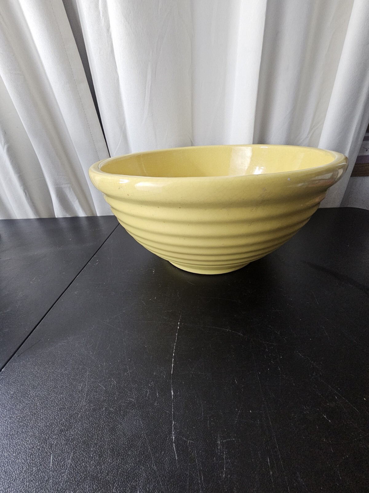ANTIQUE YORK POTTERY YELLOWWARE BOWL 13 1/2″ 7 POUNDS