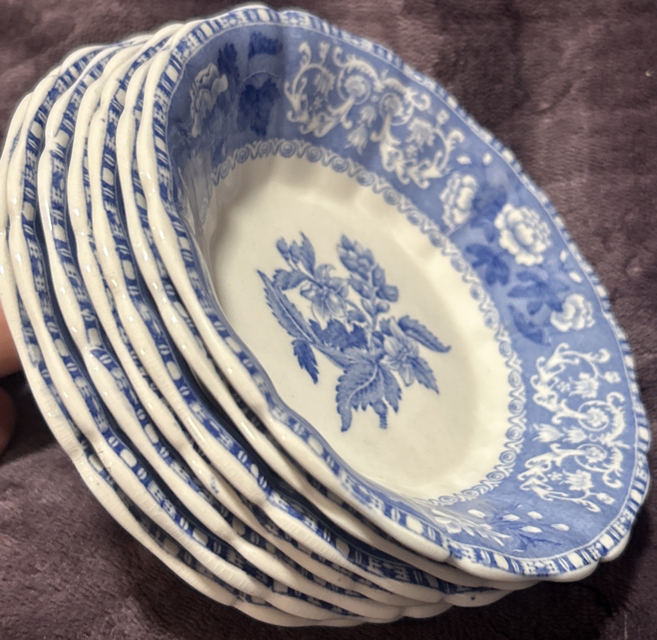 Set Of 6 + 1 Vintage Copeland Spode’s Blue Camilla 5 3/8″ Fruit, Dessert Bowls