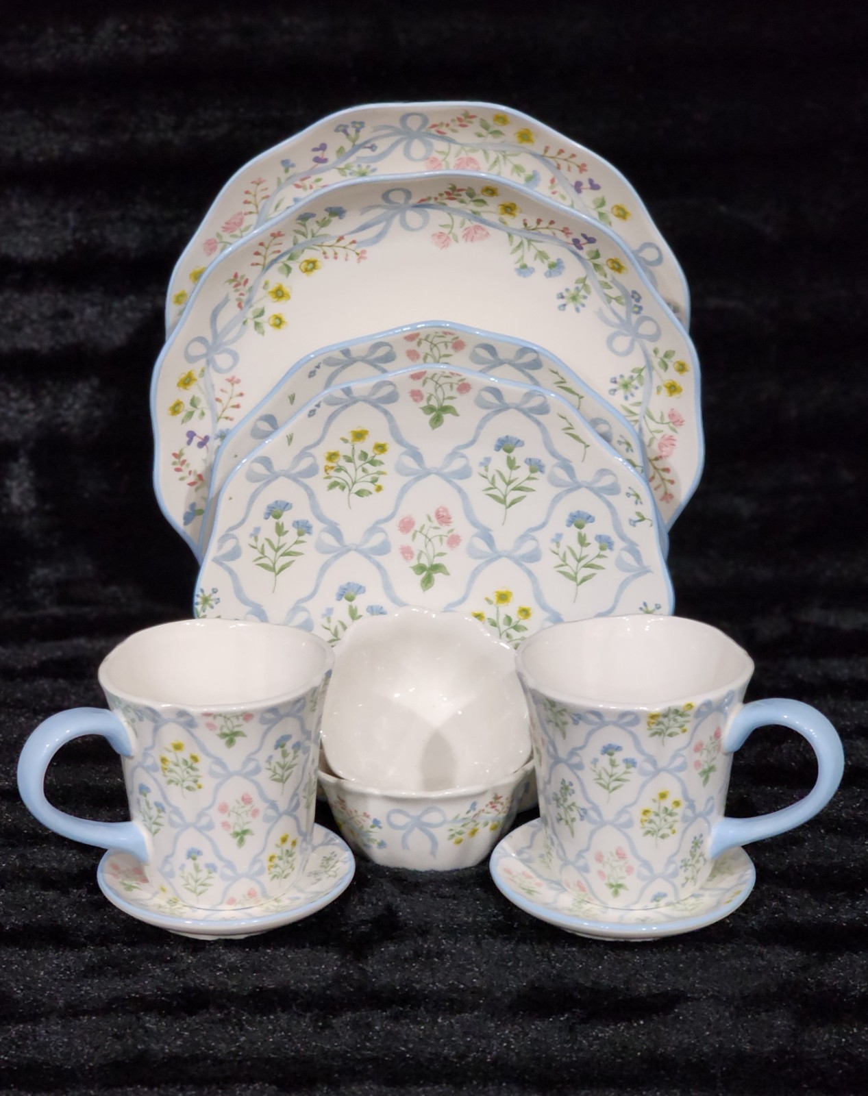 4 Blue Bow Floral Mini Bowls 4″ Ceramic Easter Spring Hobby Lobby Viral Bows HTF