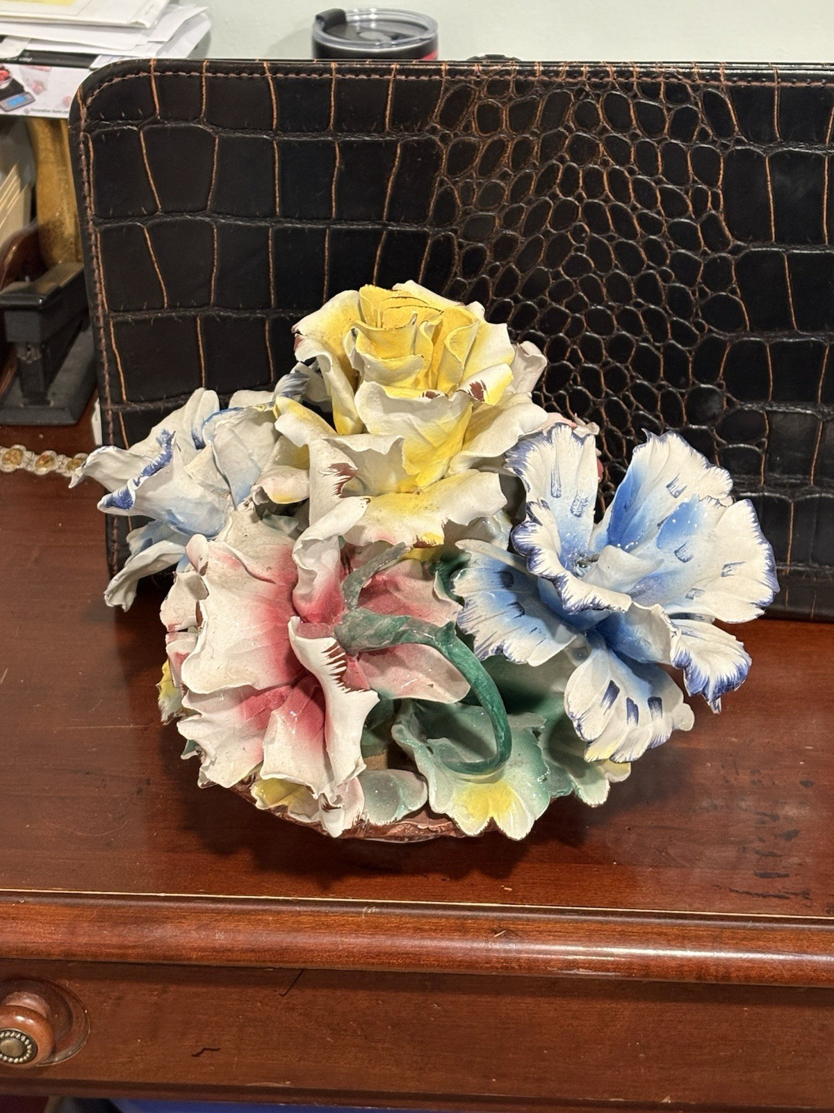 Italian Capodimonte Floral Porcelain Centerpiece Handmade In Naples