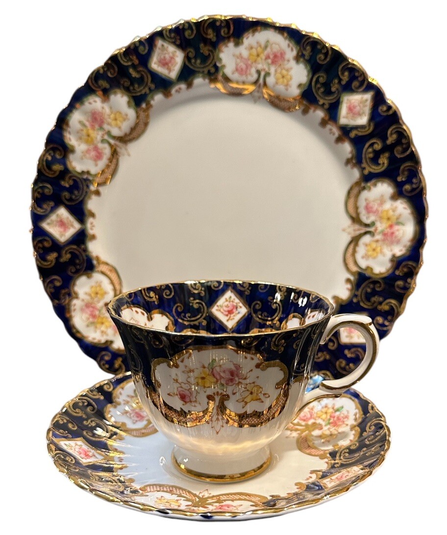Royal Stafford Bone China England Heritage Cobalt Blue TRIO(s) Cup Saucer Plate