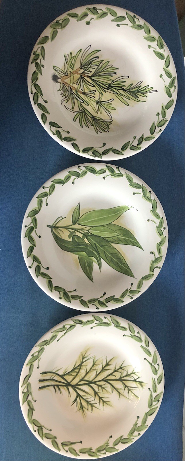3-Piece Botanical Herbs Plate Set By Tabletops Unlimited Featuring Herb Designs