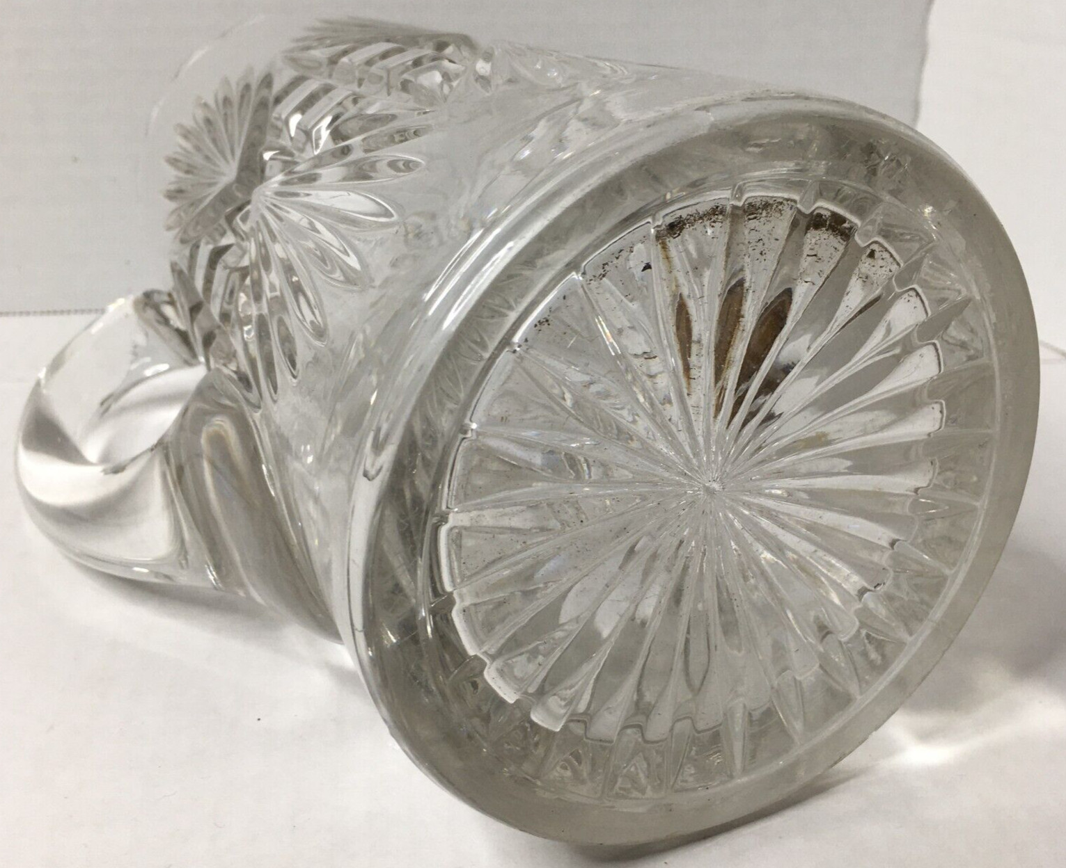 Retro Pressed Lead Glass Water Pitcher Clear Mid Century Modern Vintage 9″