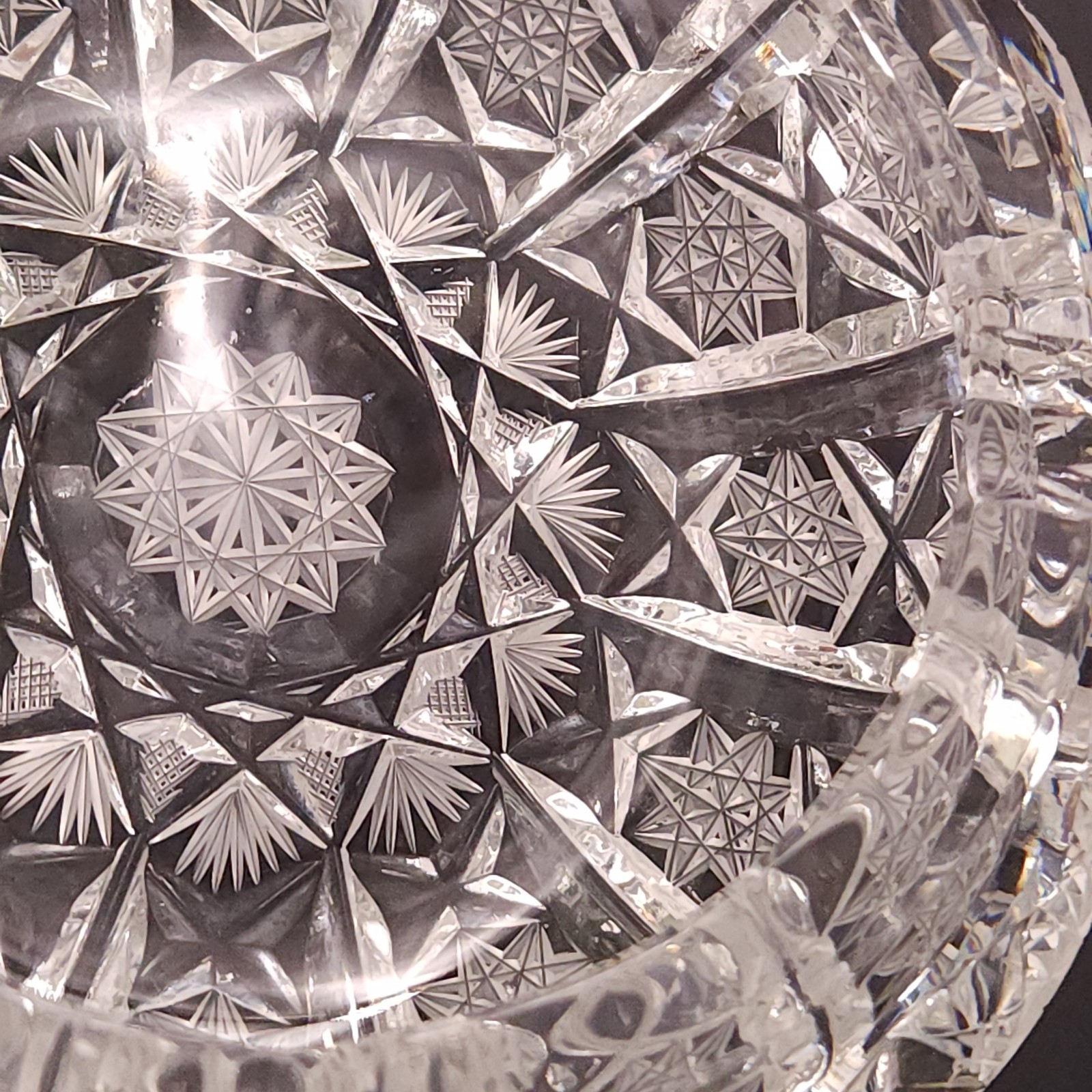 Antique American Brilliant Period Cut Crystal Glass Ashtray Dish 5.25″W Hobstars