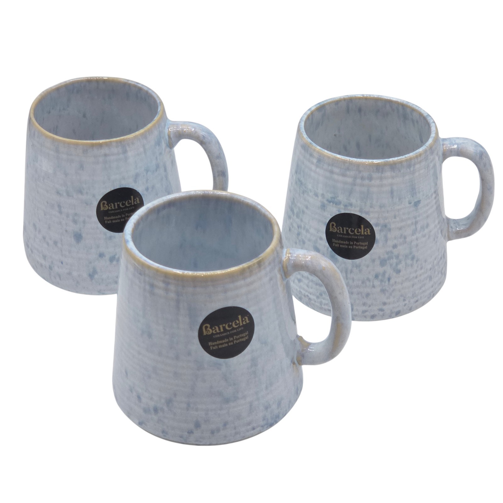 Barcela Handmade Stoneware Mug Set 4 White Blue Reactive Speckled Glaze Portugal