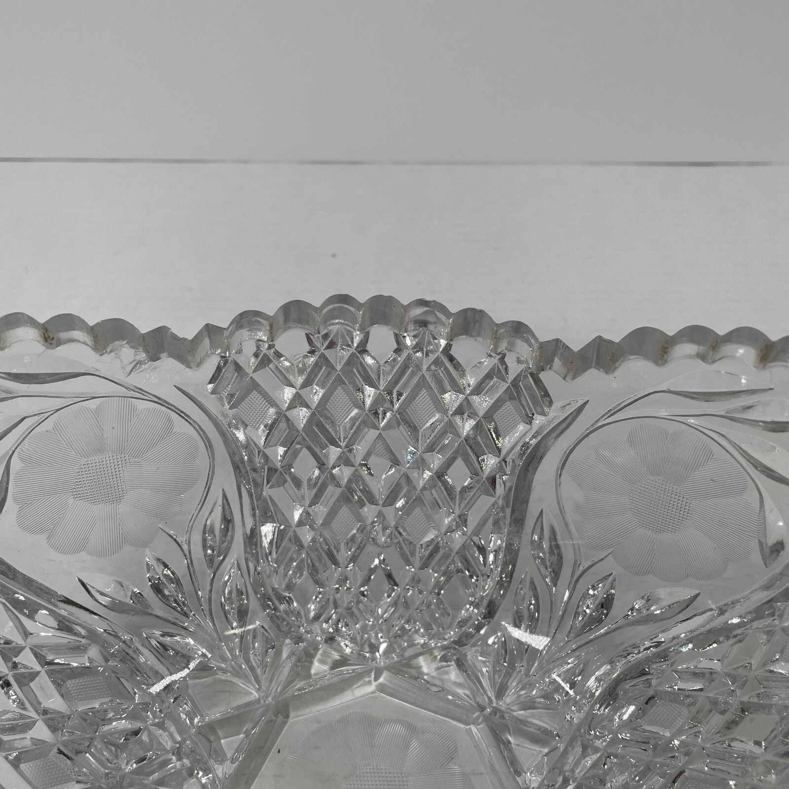 Brilliant Cut Glass Oval Bowl -Floral – 8 in. x 5.75 in. x 4.75 in. Sawtooth Rim