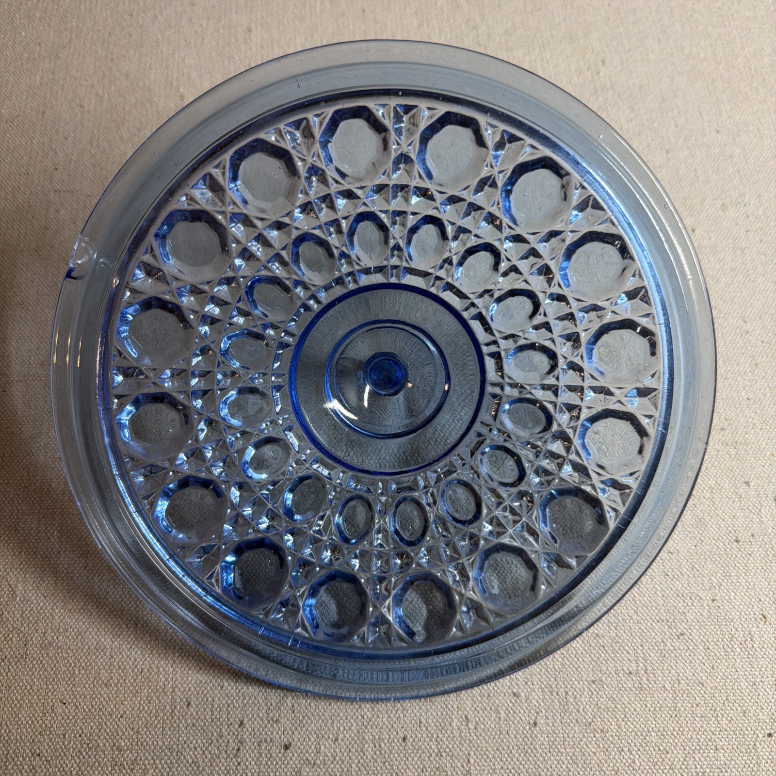 Vintage Indiana Glass Windsor Blue Button 7.5” Candy Dish With Lid