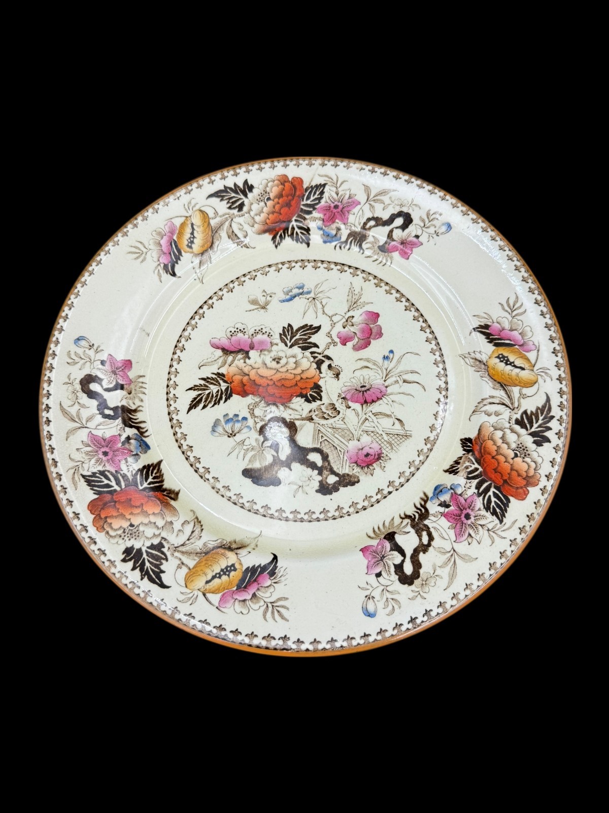 Wedgwood Bullfinch Brown Multicolor (Brown Trim) Dinner Plate 10 3/8″ Lot of 5