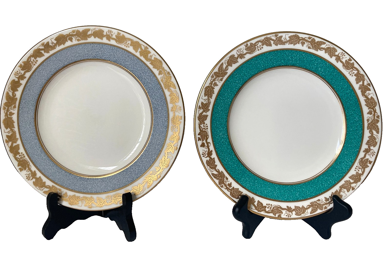Vintage WEDGWOOD BONE CHINA Made in England 8 1/8″ SALAD PLATES Gold Trim SET 2