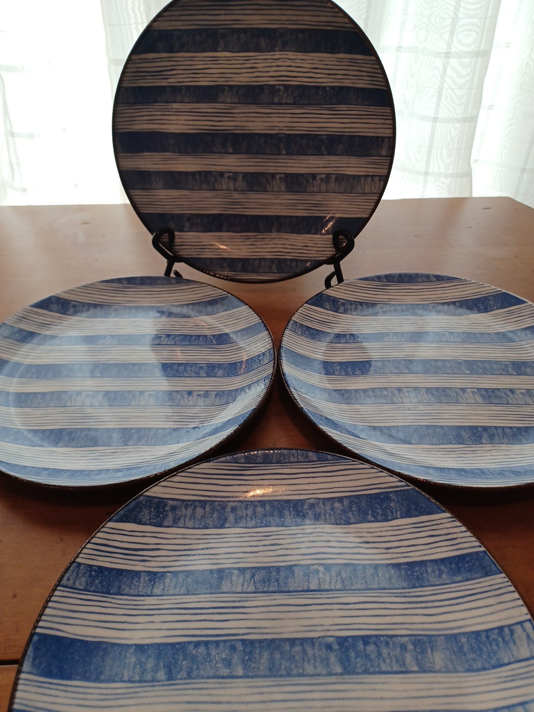 Pfaltzgraff Windsor Stripe Salad Plates 8″ set of 4 Blue White Stripped Linen