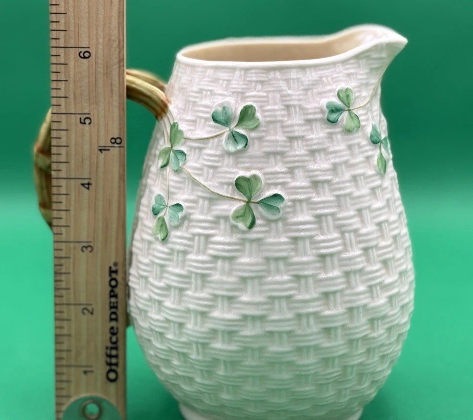 Vintage Belleek Ireland Shamrock Pitcher – 4th Mark (1st Green) 1946-1955 – 6”