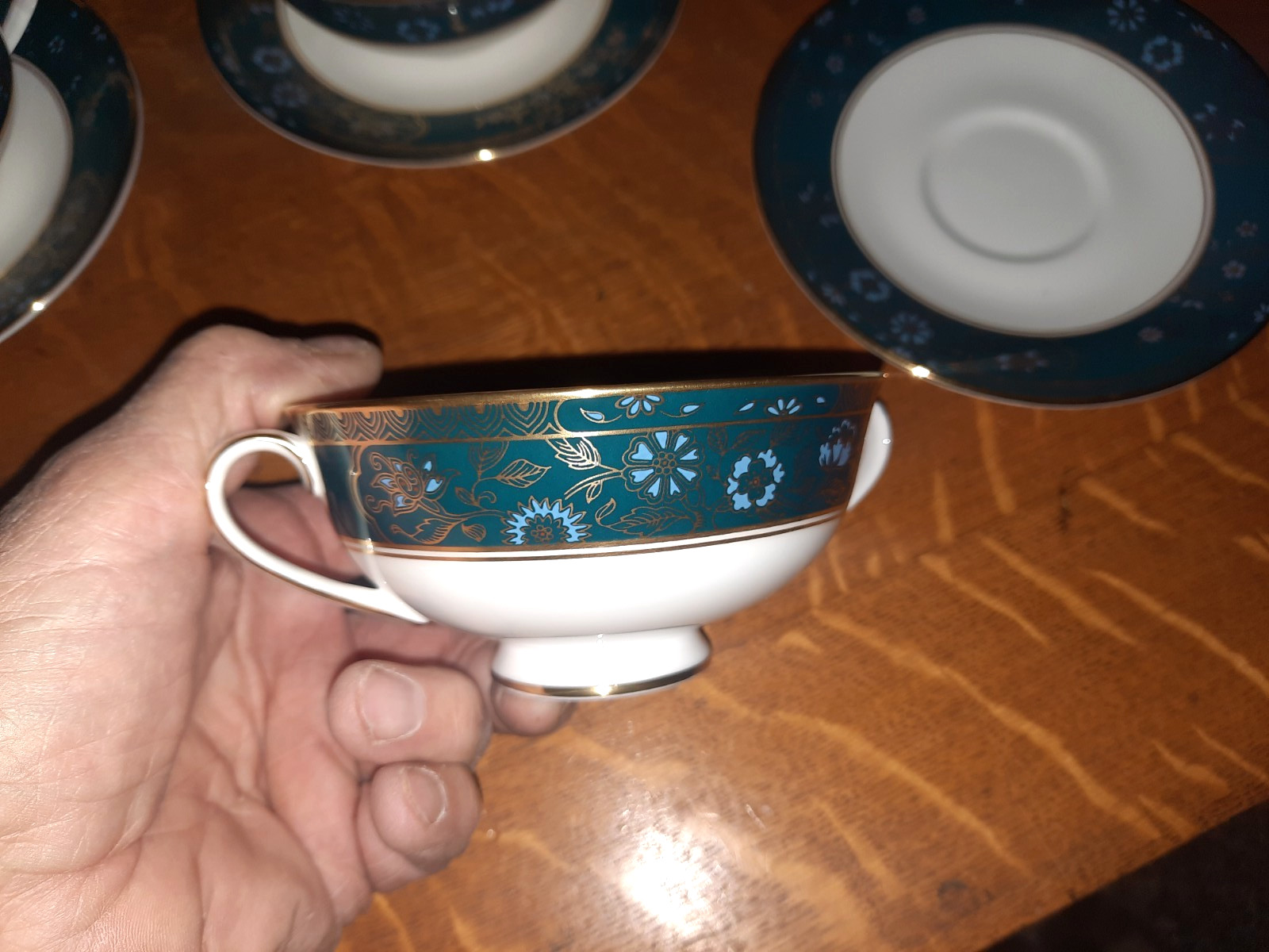 Set of 4 Royal Doulton Bone China Cream Soup Bowls & Saucers, Carlyle Pattern