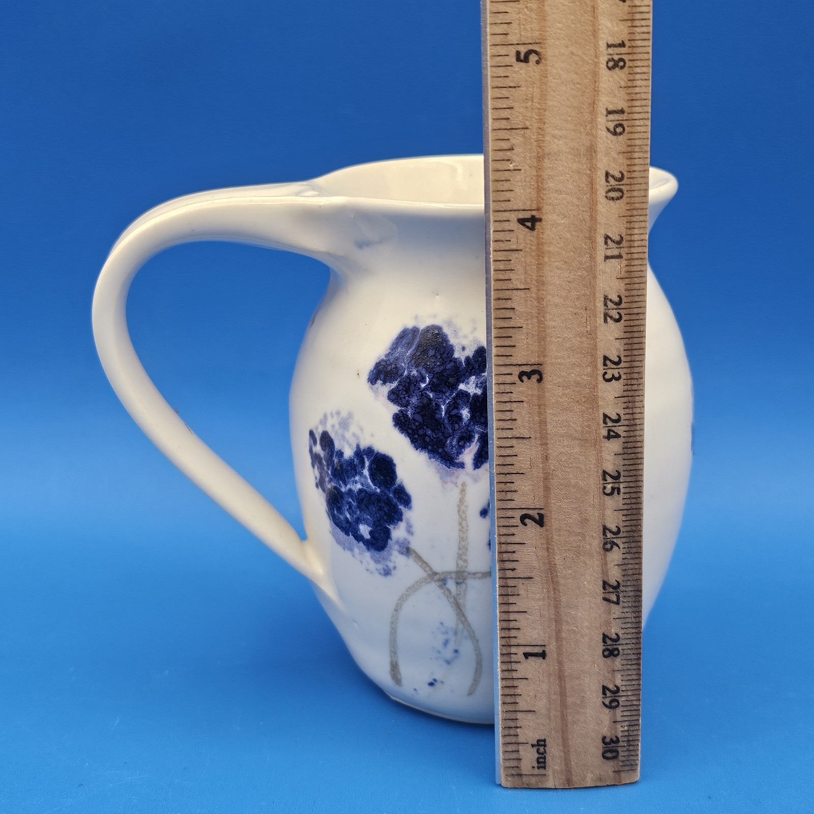 Up-Island Pottery Candy Shweder Creamer Pitcher Blue & White Hydrangea Handmade