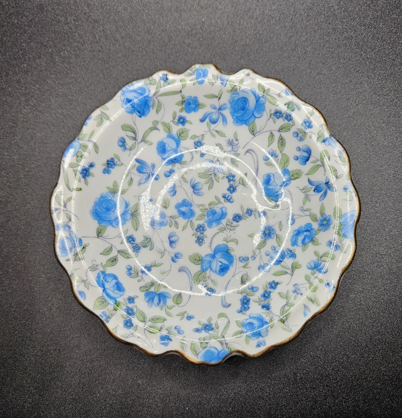 Vintage Royal Chintz Arnart 5th Ave Blue Roses Pitcher Creamer and Saucer #217