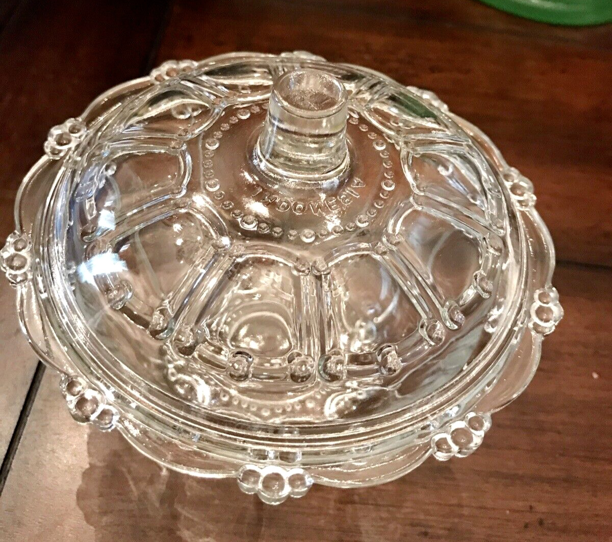 Vintage 5″ Indonesia KIG Clear Beaded Glass Dainty Candy Dish With Lid