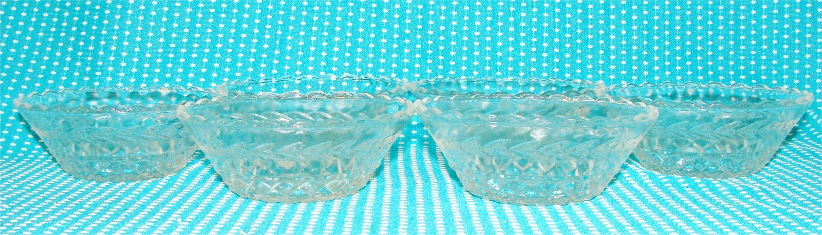 6 Vtg Diamond Clear Glass Berry Dessert Bowl Set Anchor Hocking Wexford ? 4 ¾”