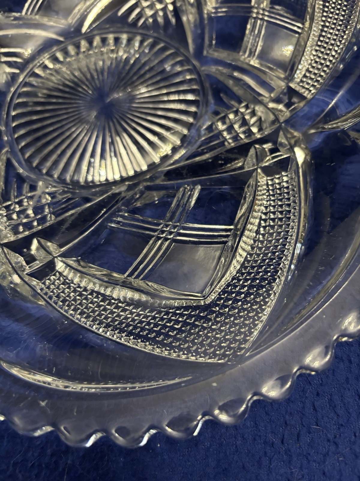 Antique EAPG Bryce Higbee New Crescent Platter Diamond Point Clear, 1850-1899