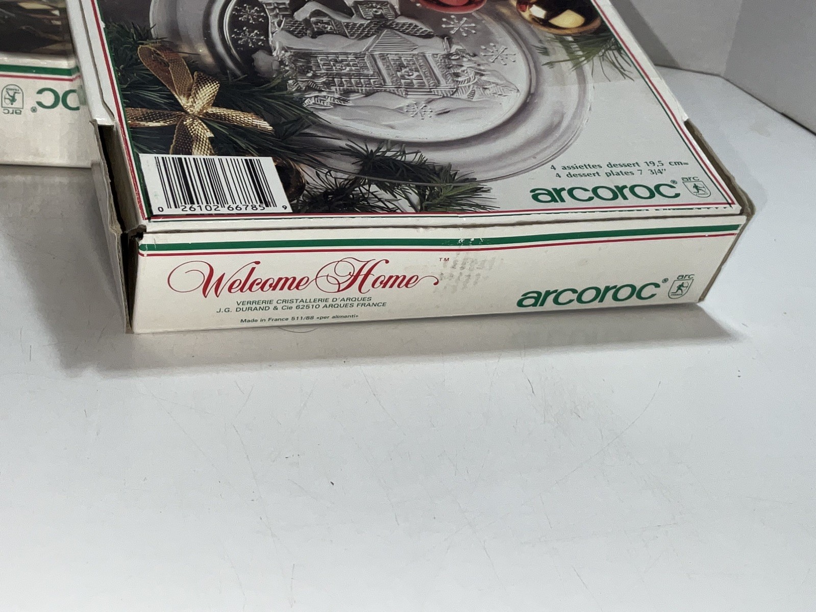 Arcoroc “Welcome Home” France Clear Glass 7 1/2″ Holiday Plates Set of 8 NICE!
