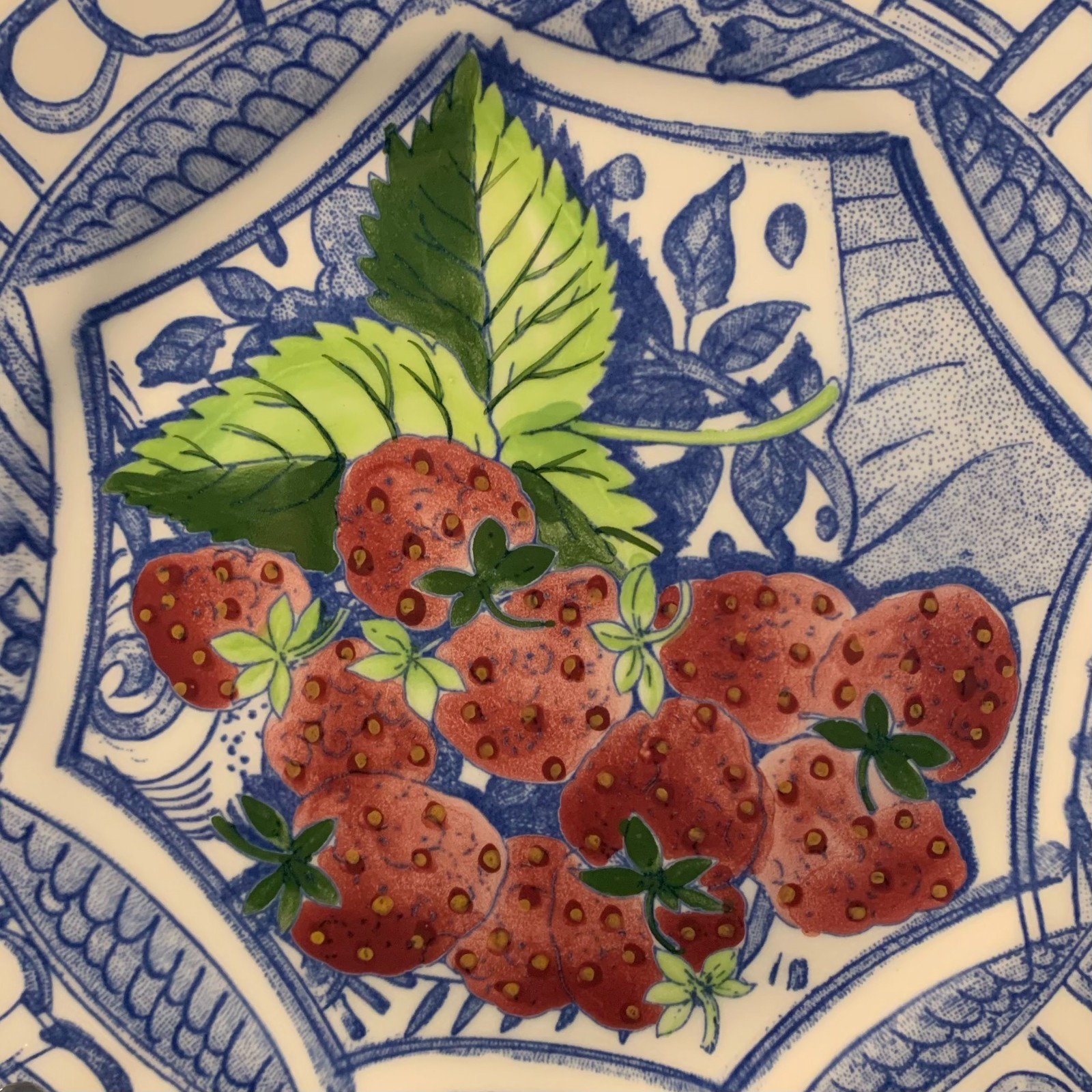 Gien Oiseau Bleu Fruit 8 3/4″ Salad Plate Strawberry France MINT Multiple Avail.