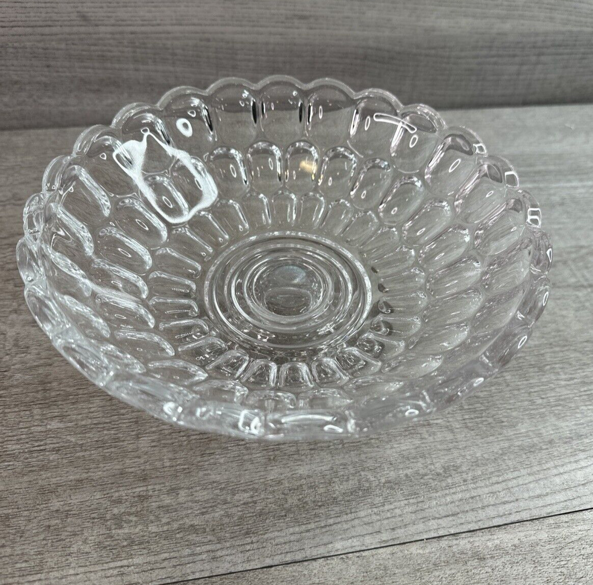 Vintage Unmarked Candy Dish Pedestal Bowl Thumbprint Pattern Clear Glass