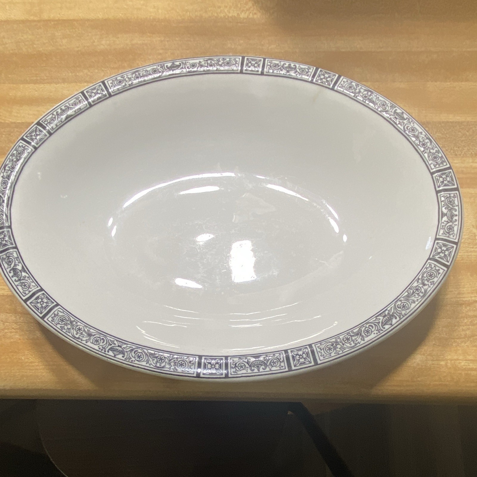 Oval Ceramic Platter Glossy White with Black Floral Decorative Border
