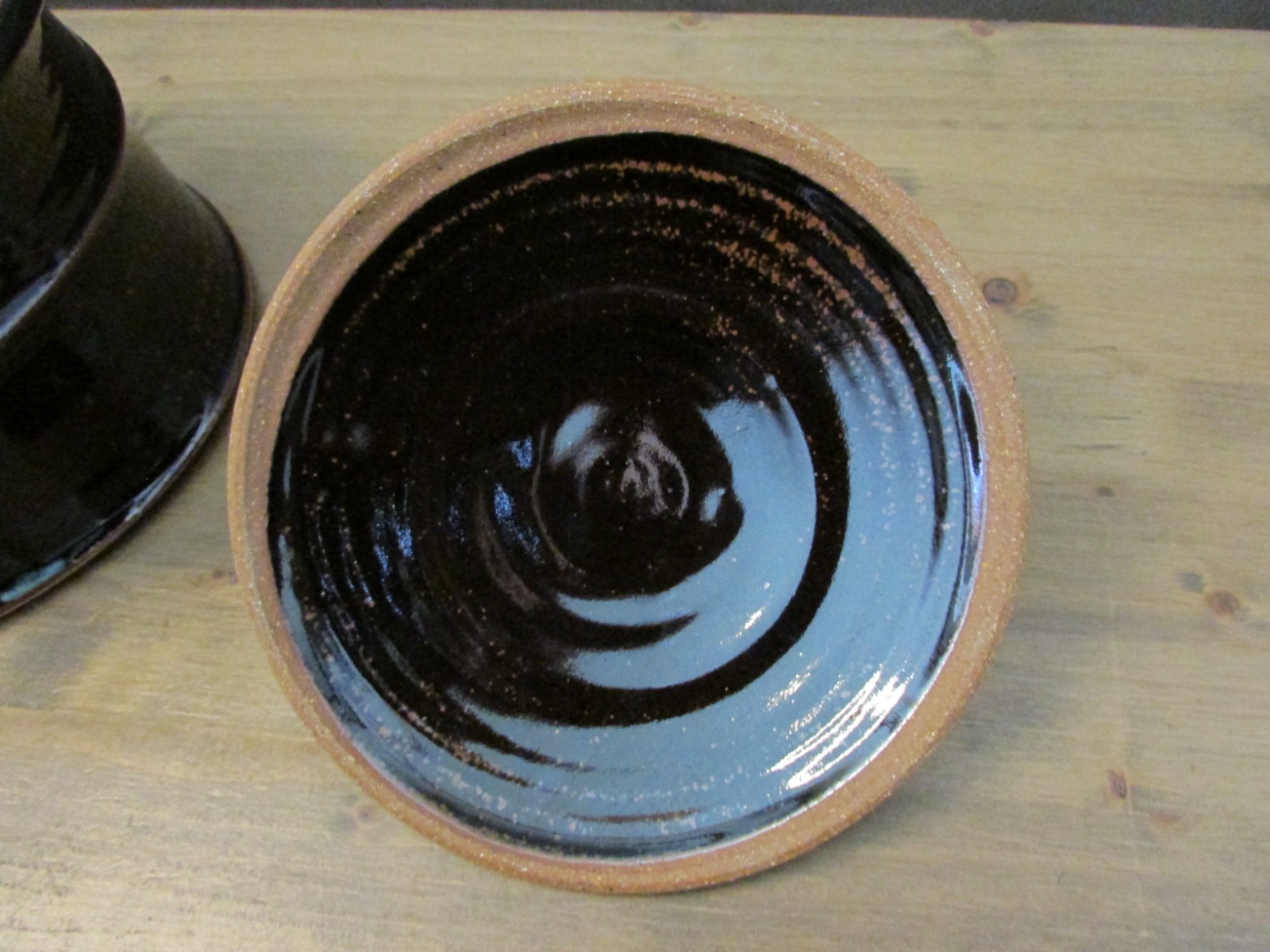 Handmade Studio Pottery Covered Serving Dish Black/Blue/Brown Glaze Stoneware