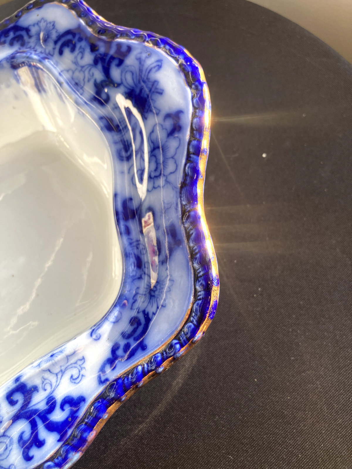 Antique Royal Doulton Flow Blue Oval Covered Vegetable Nankin Porcelain England