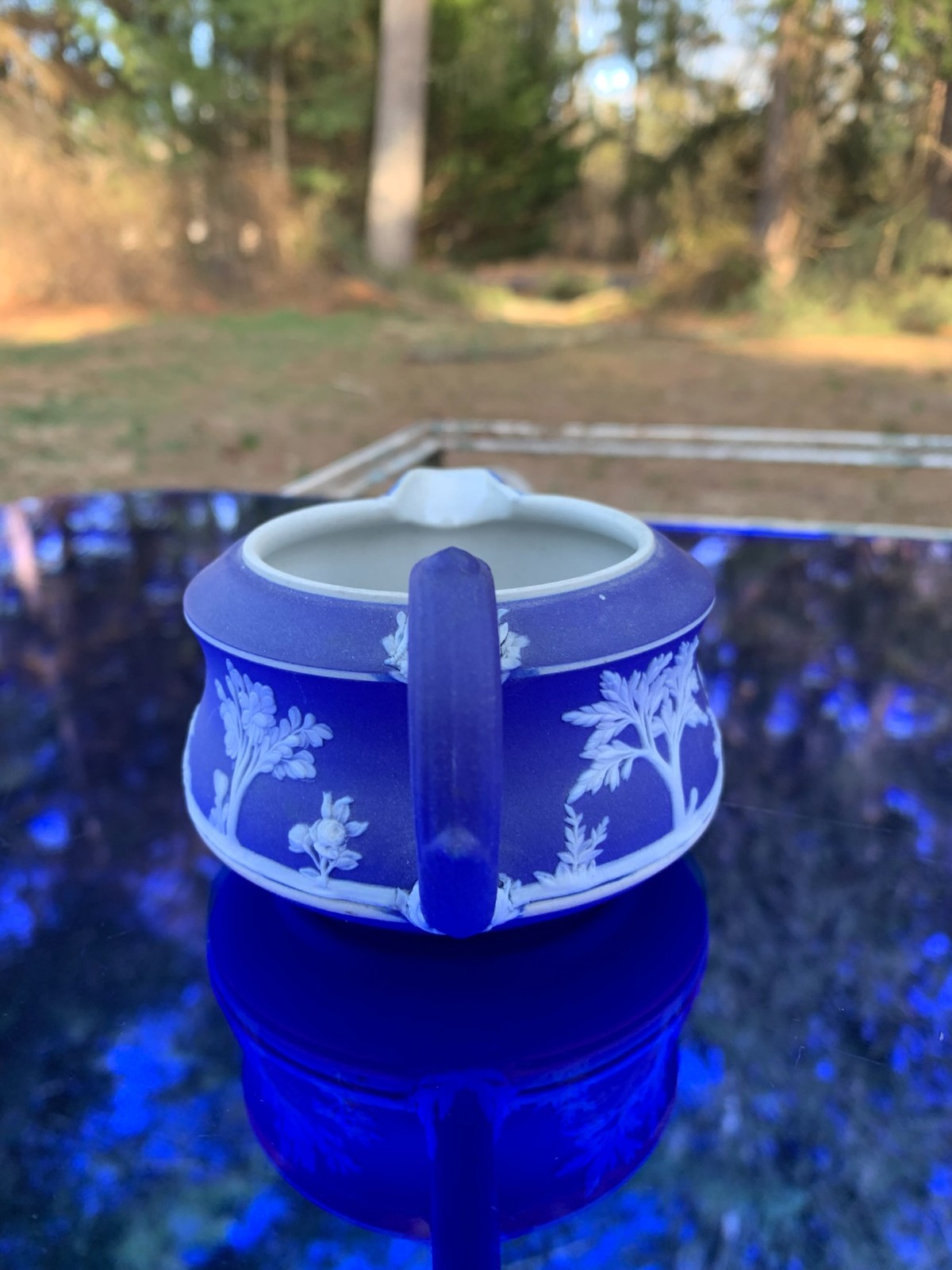 Wedgwood Jasperware Cobalt Blue Creamer 2 1/8″ Tall Made in England Circa 1900