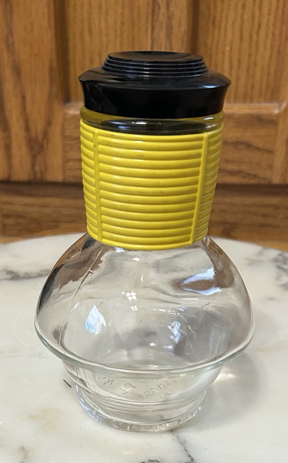 Glasbake Yellow Coffee Hottle Carafe/Decanter/Bottle c1950s USA 6.5″ With Lid