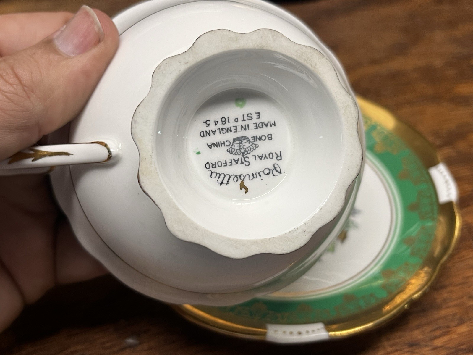 Vintage Royal Stafford Poinsettia Tea Cup & Saucer Gold Trim Scalloped England
