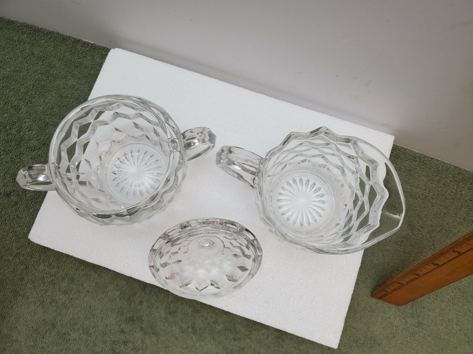 Vintage Fostoria American Clear Glass Cream and Sugar Set with Lid Exc. Cond.