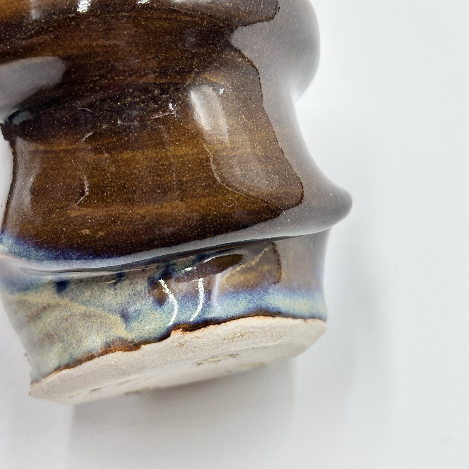 Studio Art Asymmetrical Warped Pottery Cup Blue Drip Glazed Artist Initialed