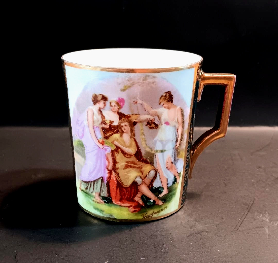 NeoClassical Royal Vienna Style Victoria Carlsbad Austria Cup w Etruscan Handle