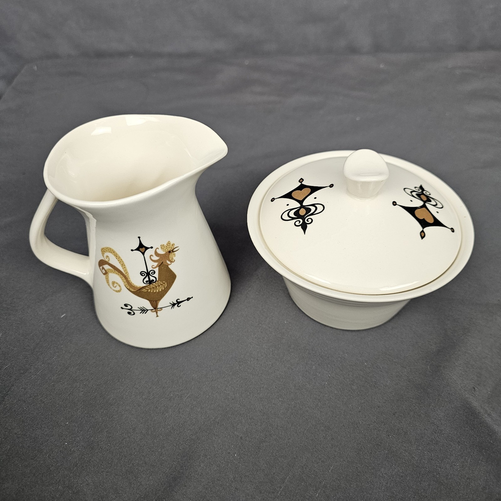 Weather Vane Edwin Knowles Rooster Creamer and Sugar Bowl w Lid Set MCM