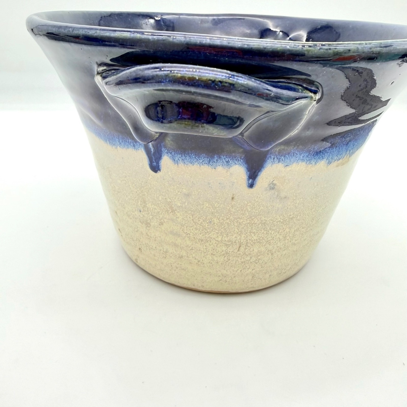 Pigeon River Pottery Old Mill TN Signed Crock Bowl Cobalt Drip Glaze 7.75 in