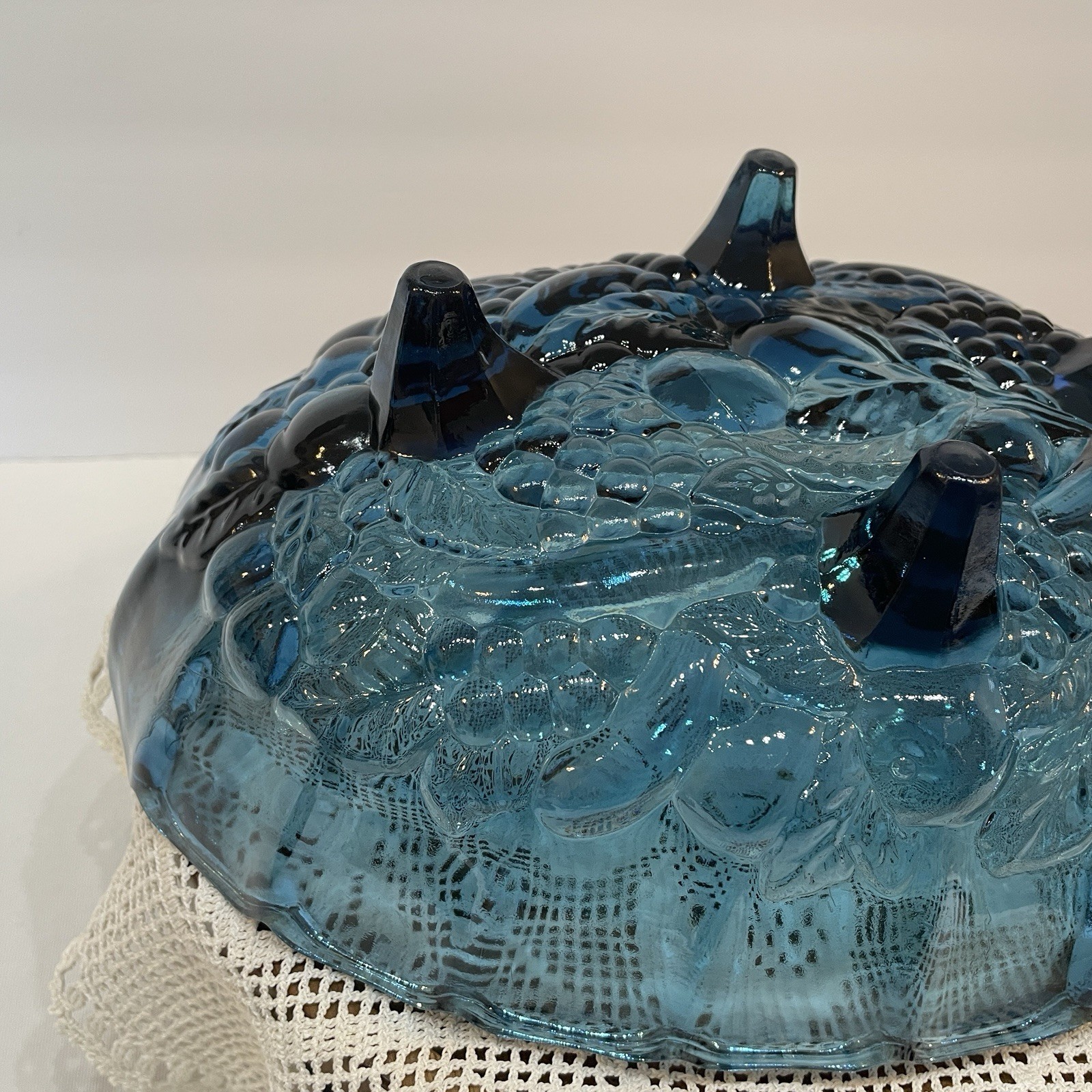 Vintage Indiana Glass Blue Garland Fruit Bowl Footed Oval 12inches Harvest Grape