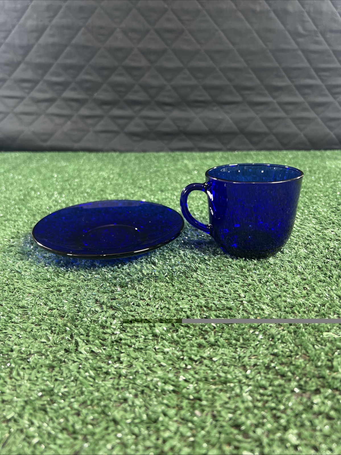 RARE Vintage Bormiolo Rocco Ronda Cobalt Glass Coffee Tea CUP & SAUCER SET 8