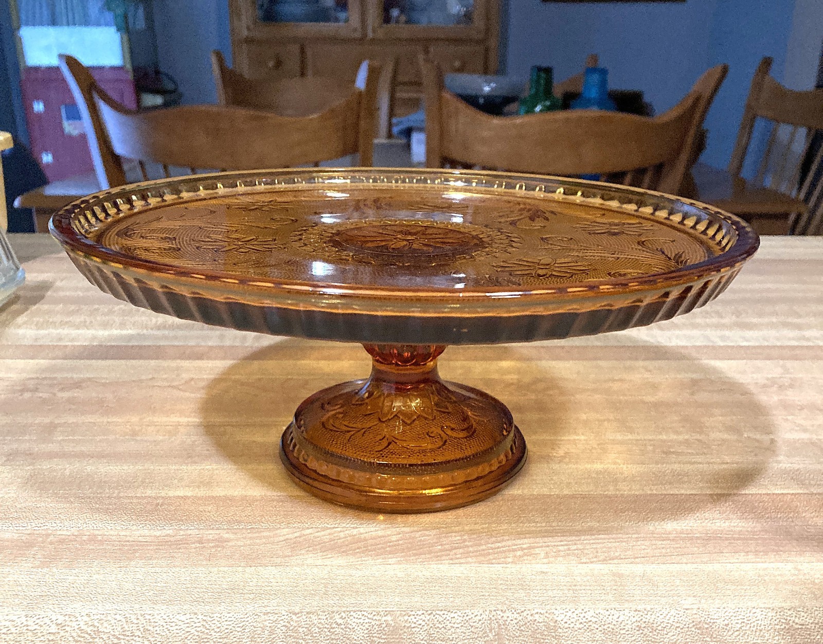 Indiana Glass Tiara Amber 10″ Cake Platter on 3 1/2″ Pedestal