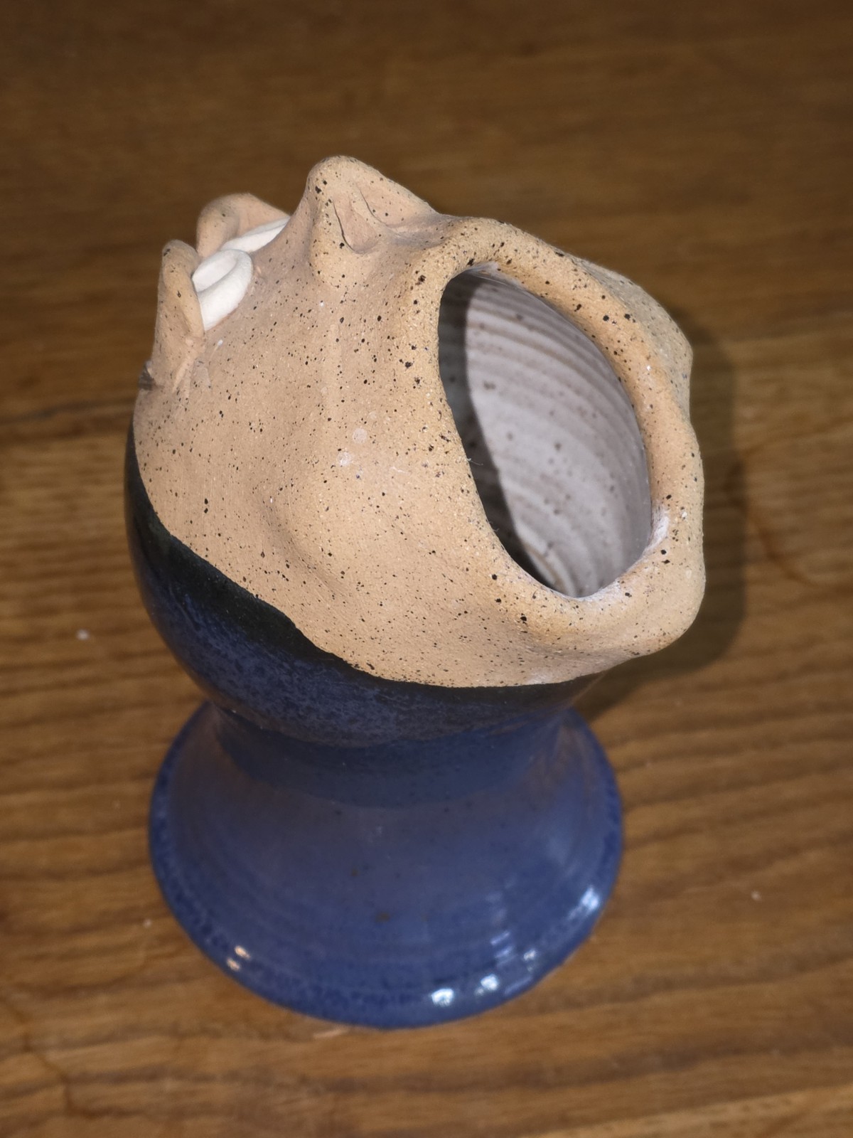 Vintage Pottery Vase Signed Ugly Funny Face 3D Stoneware Wide Mouth