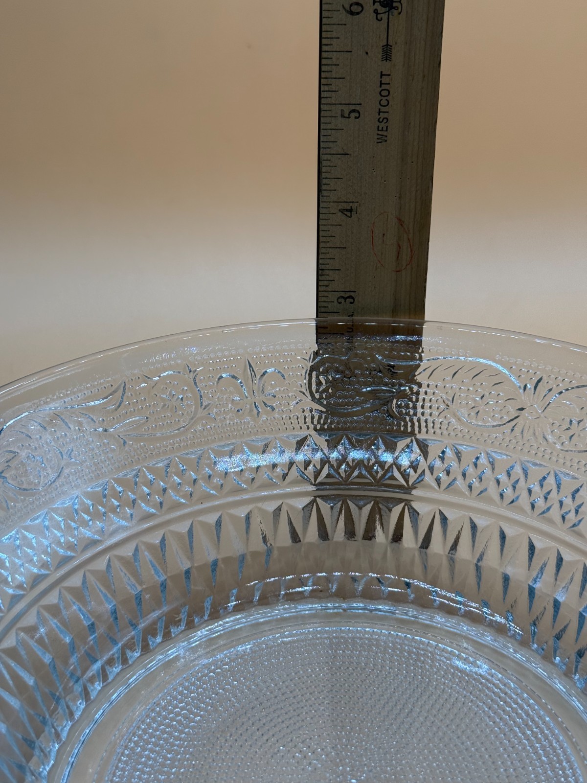 Vintage KIG Malaysia 8.5” Fleur De Lis Pressed Glass Serving Bowl