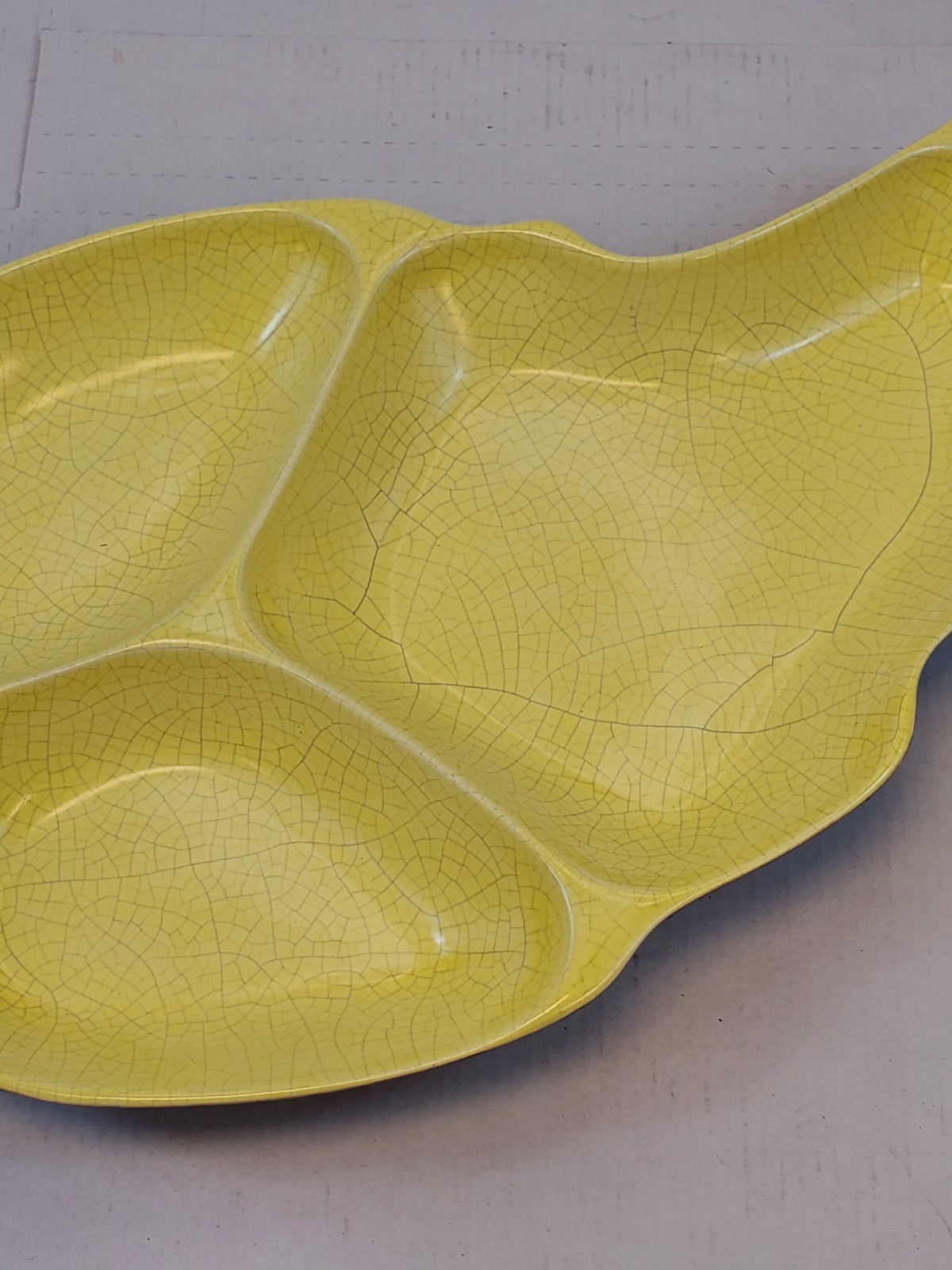 Vintage Ceramic Pottery Oblong Leaf Shaped Yellow Brown Serving Handmade Dish