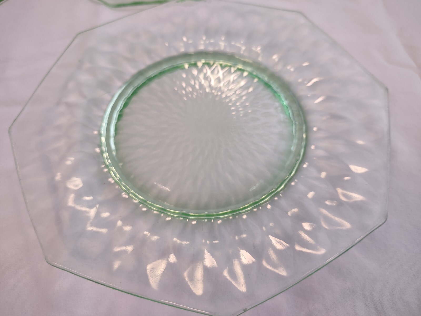 (4) Bryce Bros Canary 7.5”w Octagonal Plate, No. 1000, Diamond Quilted, Antique