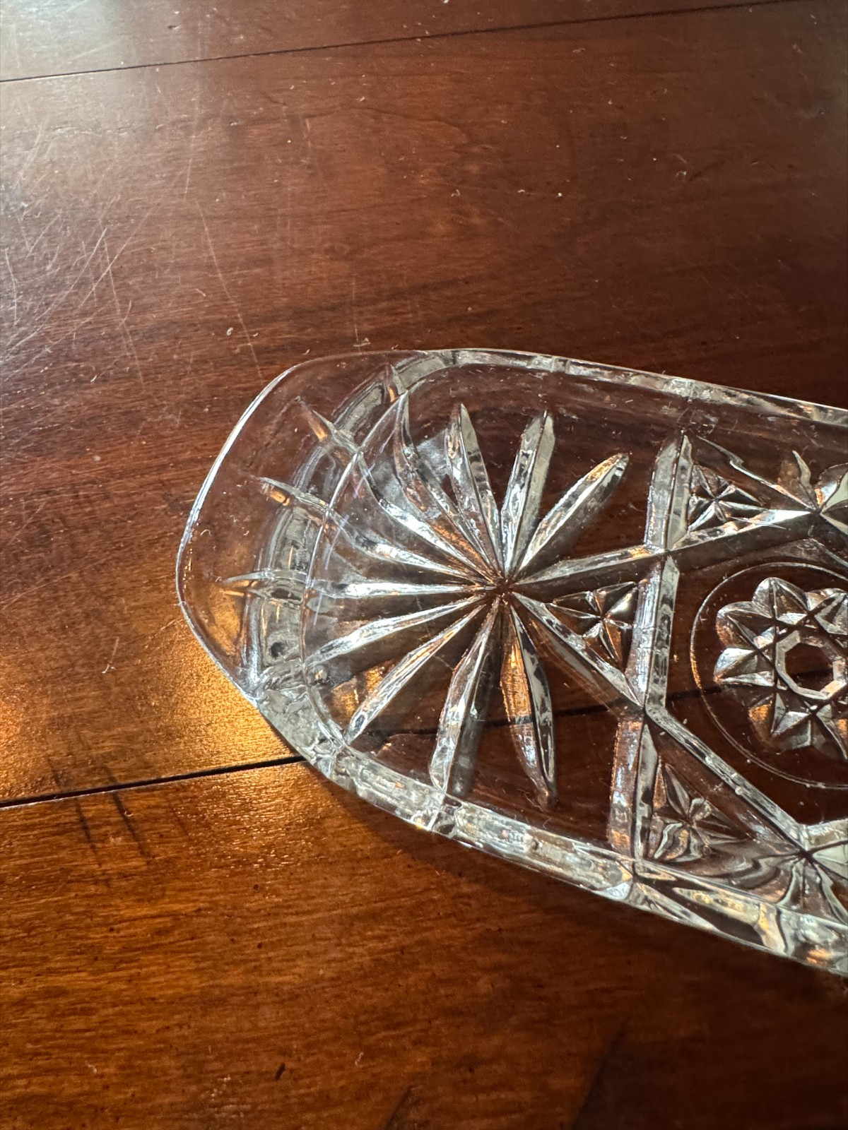 Vintage Pressed Cut Glass Butter Dish Insert Replacement Rectangular Starburst