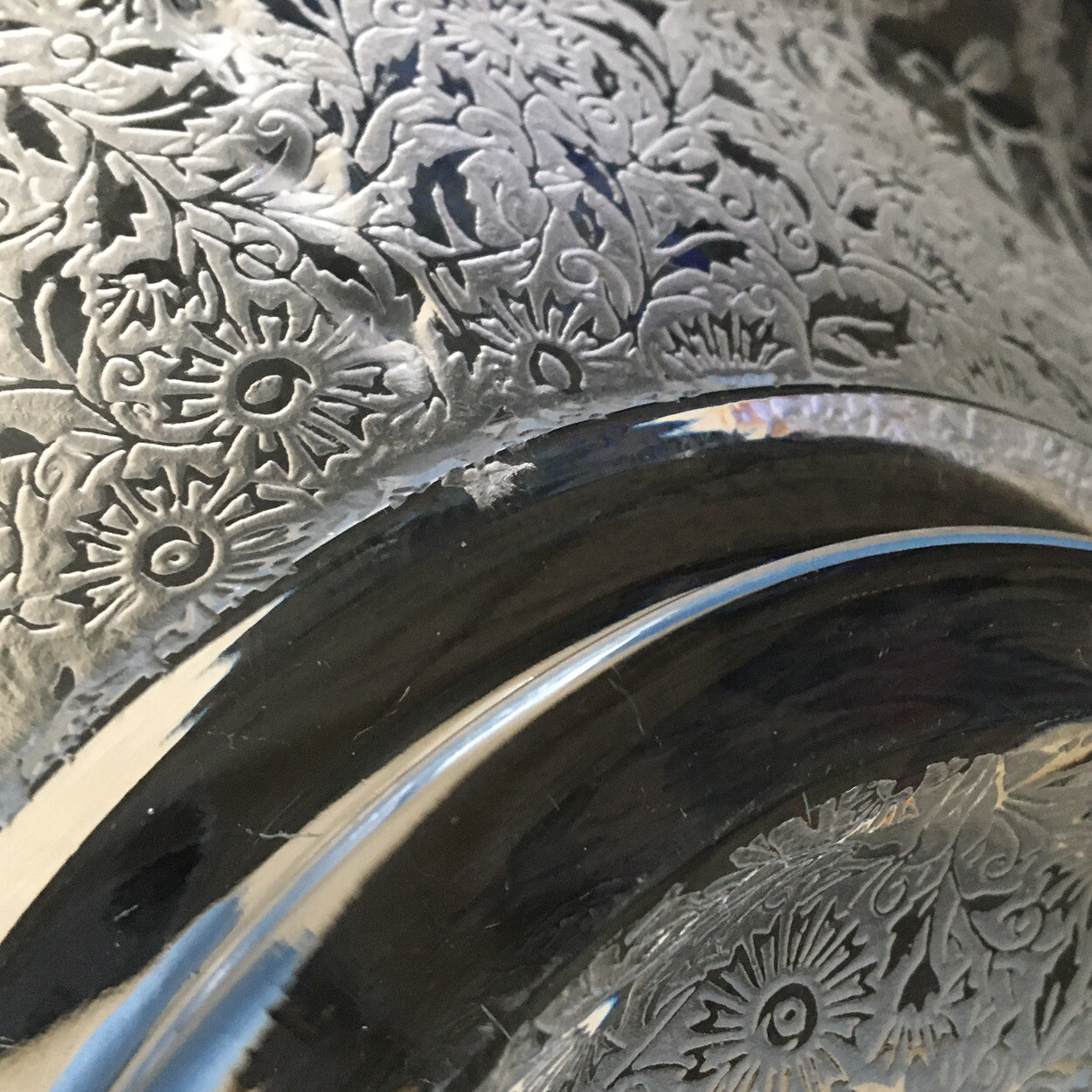 Paden City Glass Sasha Bird Etched Pattern CONSOLE BOWL Clear Vintage 1930s 12”