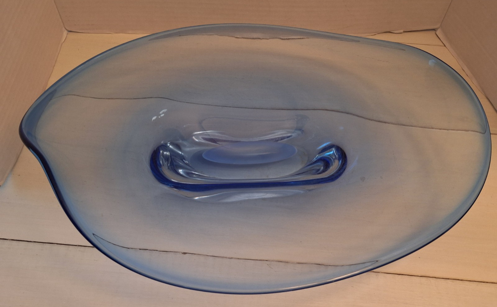 Adam Jablonski Signed Art Glass Centerpiece Bubble Base Unique Blue 17″ X 12″